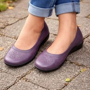 Hotter Comfort Concept Purple Leather Flats UK 7 Comfort Cushioned Slip-On